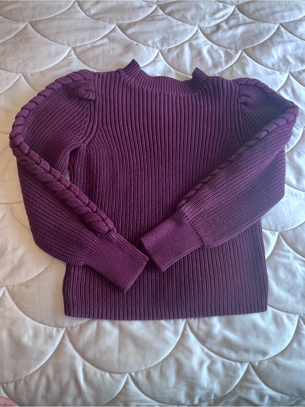 525 America Plum Ribbed Cable-Trim Mock Neck Sweater